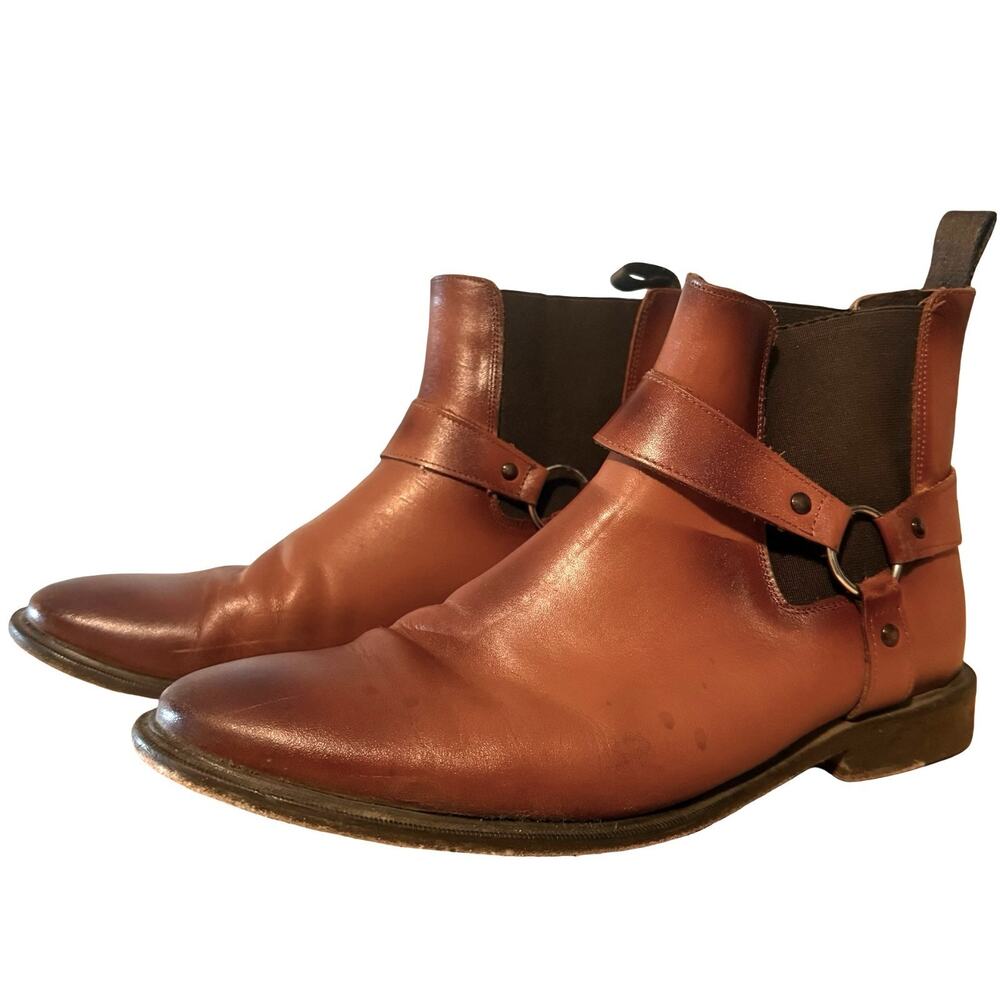 Gio Voni Thomas Munoz Vazquez Brown Leather Harness Chelsea Mens Boots 27.5/ 9.5